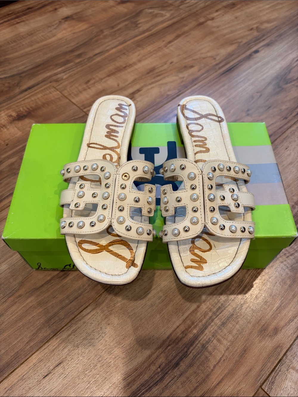 Sam Edelman “Bay”  Cream Studded Slide Sandals